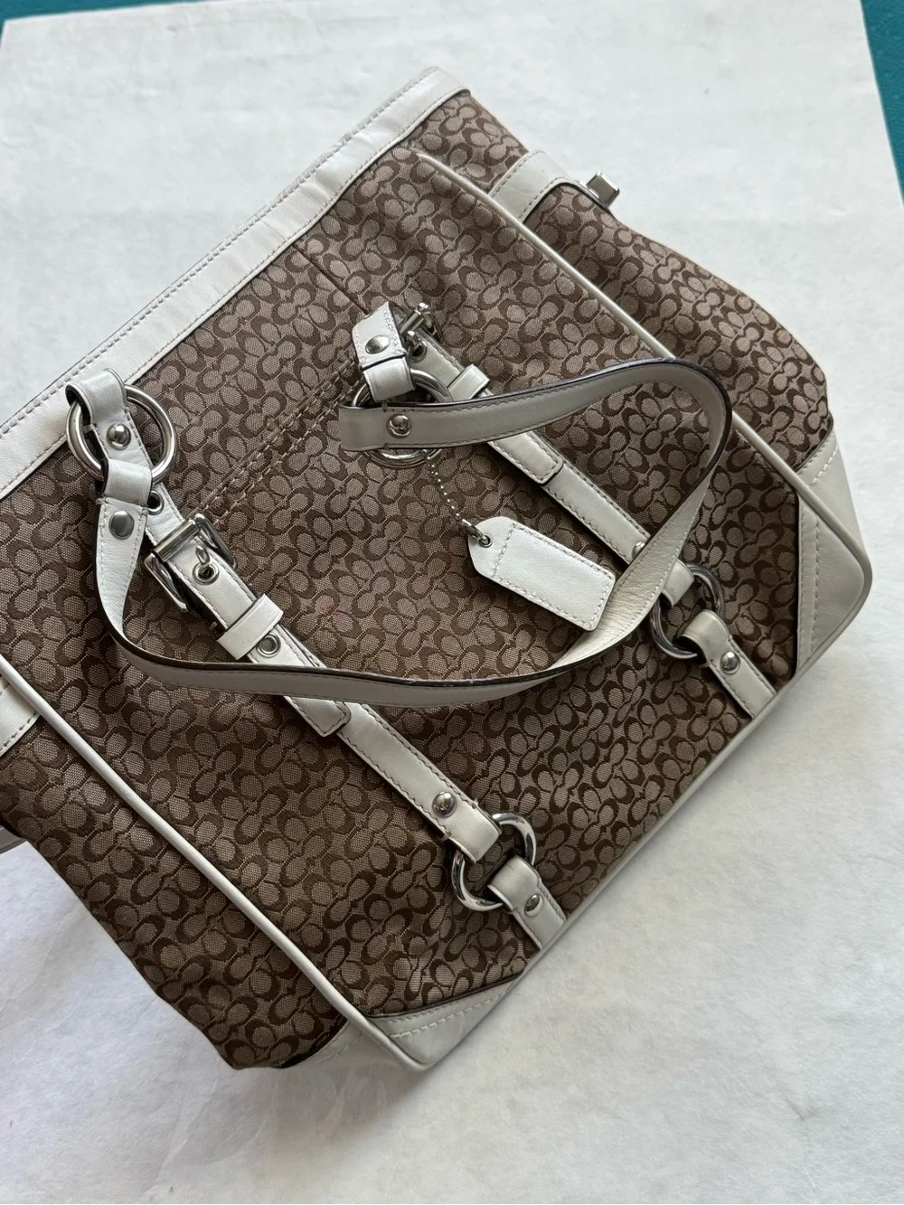 Coach Brown Signature Canvas Tote with White Trim